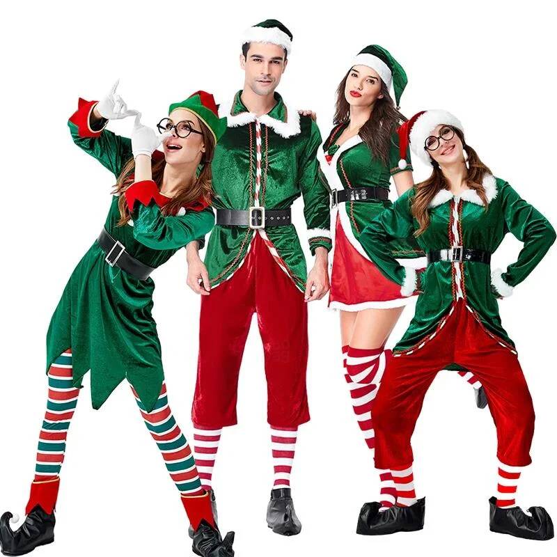 Anime Cosplay Couple - Weihnachtsmann-Cosplay-Kostüm Weihnachtliches Grünes Elfen-Verkleidungsset Paar-Cosplay-Kostüm Weihnachtsmann-Kostüm